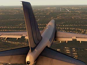 X-Plane 11 B747 atterissage au crépuscule